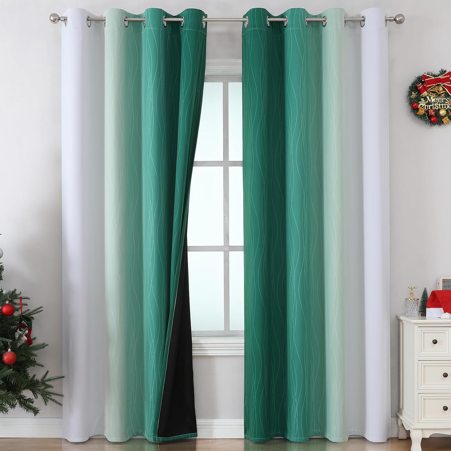 Estelartextiler Estelar Textiler Green and Grayish White Ombre Blackout Curtains for Bedroom, Thermal Insulated Blackout Drapes, Full Light…