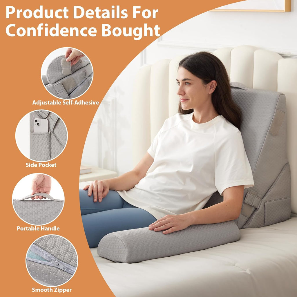 EnjoyaBetterLifeFromHere BIEEZZK 4PCS Wedge Pillow Set for After Surgery, Back Pillow for Bed Sitting up, 9&12inch Adjustable Memory Foam B…