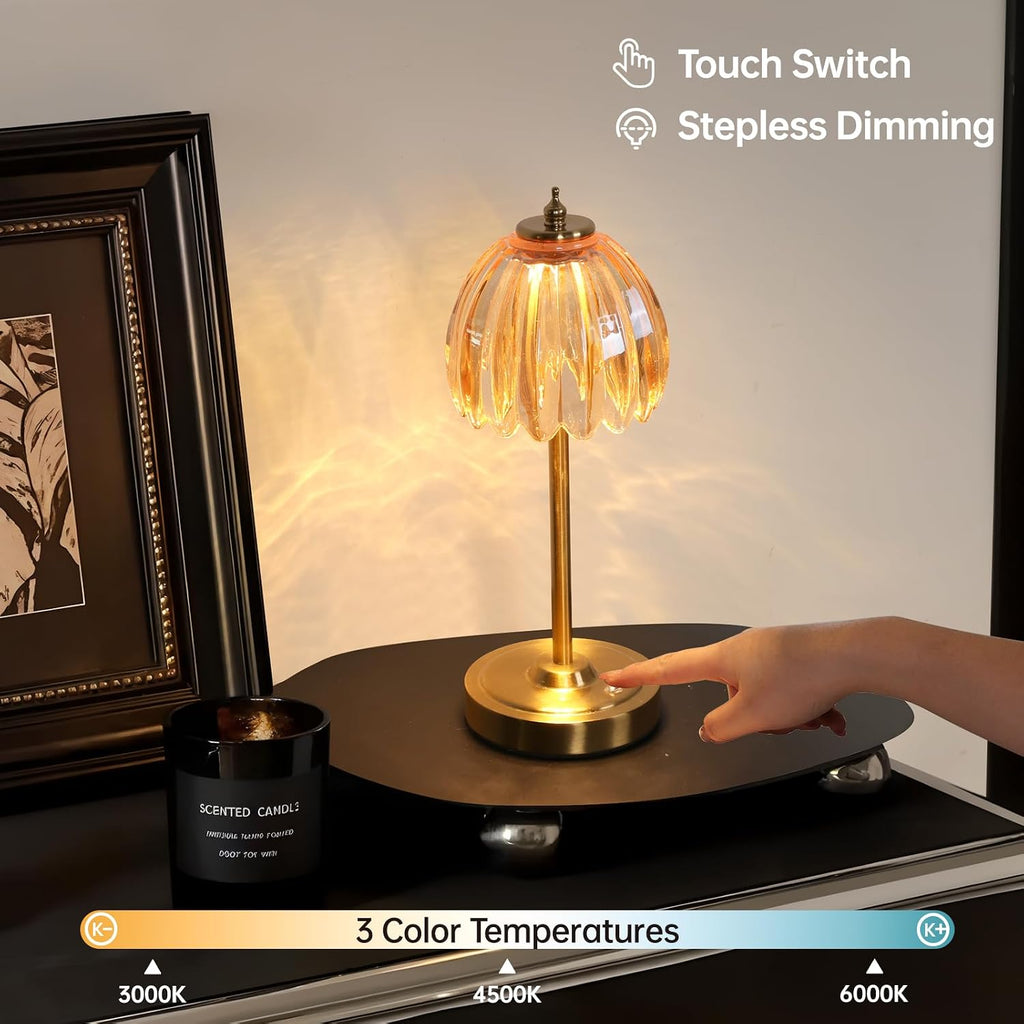 Shenmoyl Tulip Table Lamp with 5000mAh Battery & Touch Control, Cordless Table Lamp with 3 Colors, Dimmable Rechargeable Table Lamps for…