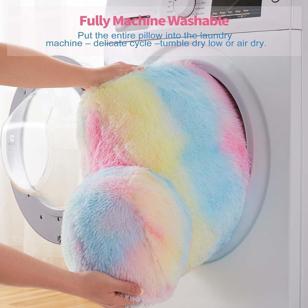 Bedriping Reading Pillow for Bed - Faux Fur Backrest Pillow with Arms, Reading & Bed Rest Pillows Rainbow Colors, Fluffy Sit Up Pillow, Stu…