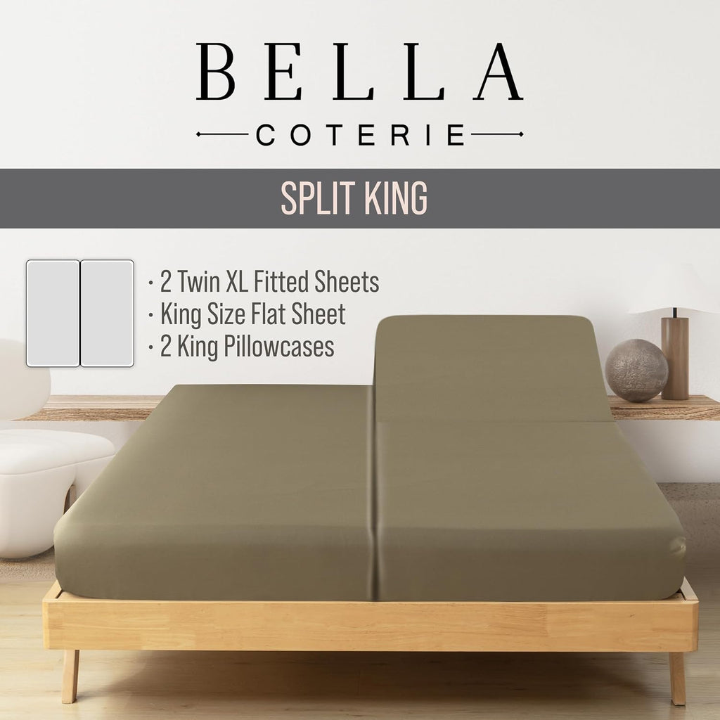 Bella Coterie Luxury Bamboo Viscose Split King Size Sheet Set | 2 Fitted Sheets for Sleep Number & Adjustable Beds | 100% Organically…