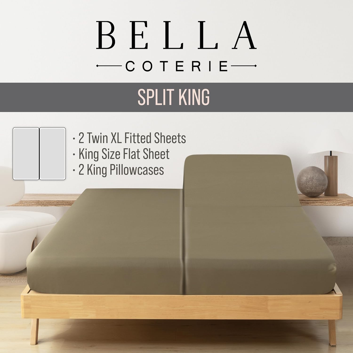 Bella Coterie Luxury Bamboo Viscose Split King Size Sheet Set | 2 Fitted Sheets for Sleep Number & Adjustable Beds | 100% Organically…