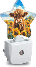Highland Cow Star Night Light Plug in, Decorative Night Light for Kids Room Nursery Bedroom, Soft Glow Sensor Lamp for Hallway Bathroom…
