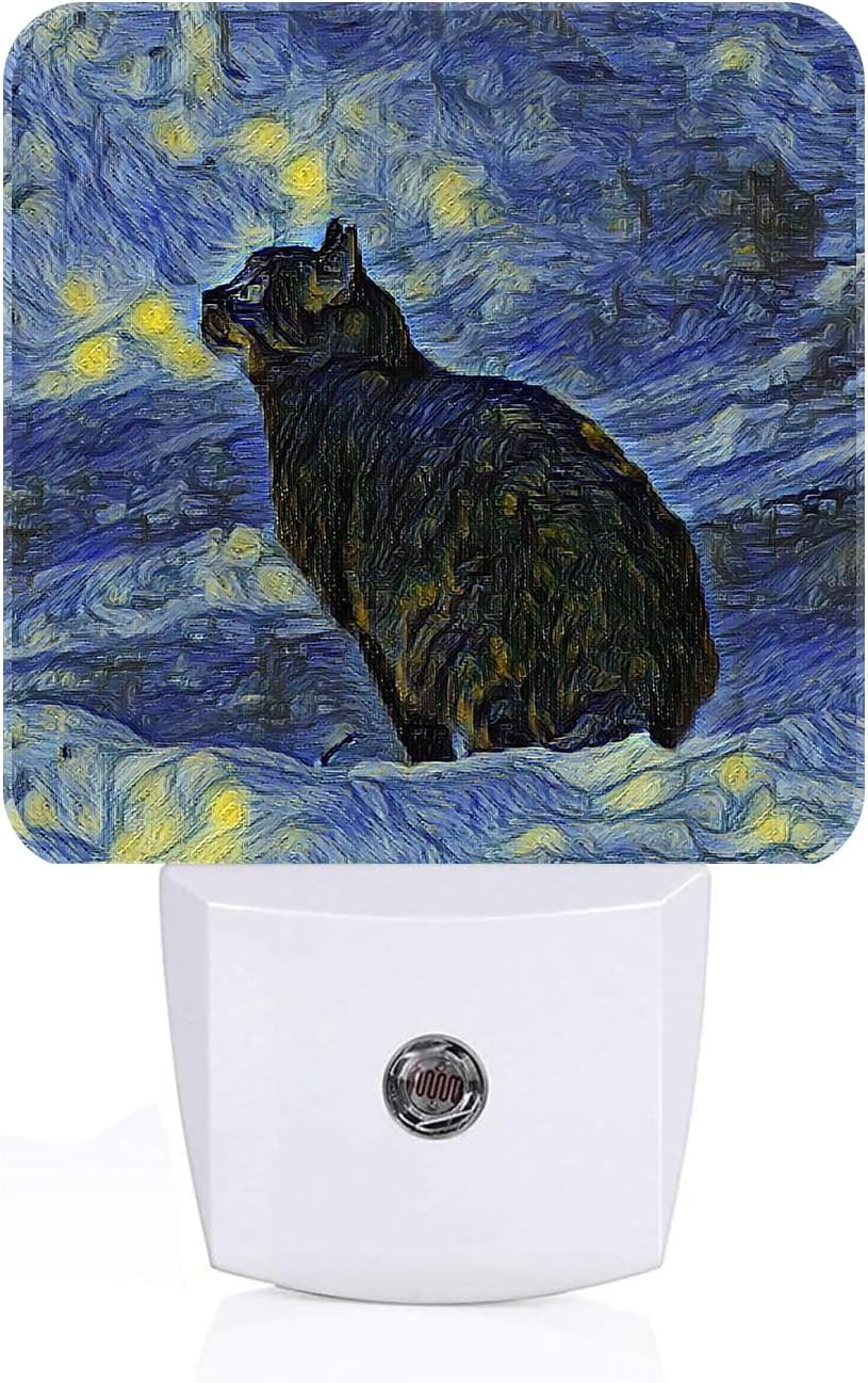 Black Cat Night Light, Plug Into Wall for Boys Girls Bedroom Decorative Square Night Light Lamp 0.5w Sleep Friendly