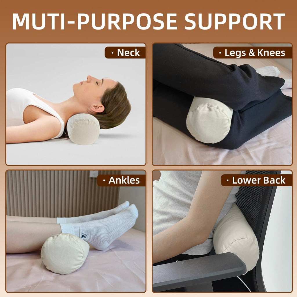 Buckwheat Pillow - Adjustable Buckwheat neck Pillow(17x6) to Provide Firm Support, Neck Roll Pillows for Side and Back Sleepers, Cylinder…