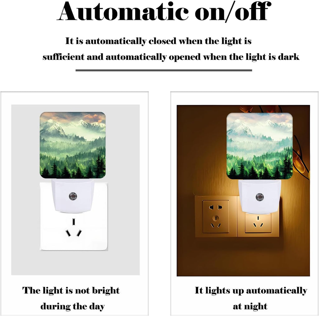 Mountain Forest Landscape Painting Night Light, Plug Into Wall Decor for Stairway, Hallway, Kitchen, Dusk to Dawn Sensor Nightlights for…