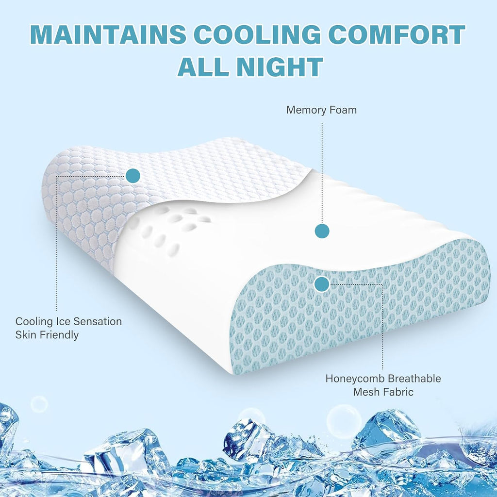 Bedcool Memory Foam Pillows 2 Pack Neck Pillow - Neck Support Pillow for, Ergonomic Cervical Pillow for Sleeping, Orthopedic Contour Bed P…