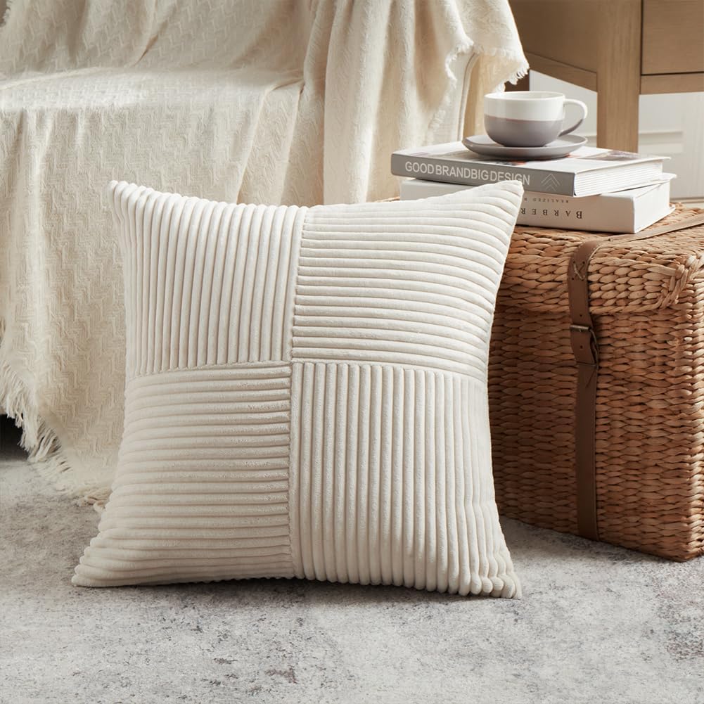 Fancy Homi 2 Packs Cream Decorative Throw Pillow Covers 16x16 Inch for Living Room Couch Bed Sofa, Rustic Farmhouse Boho Home Decor, Soft…