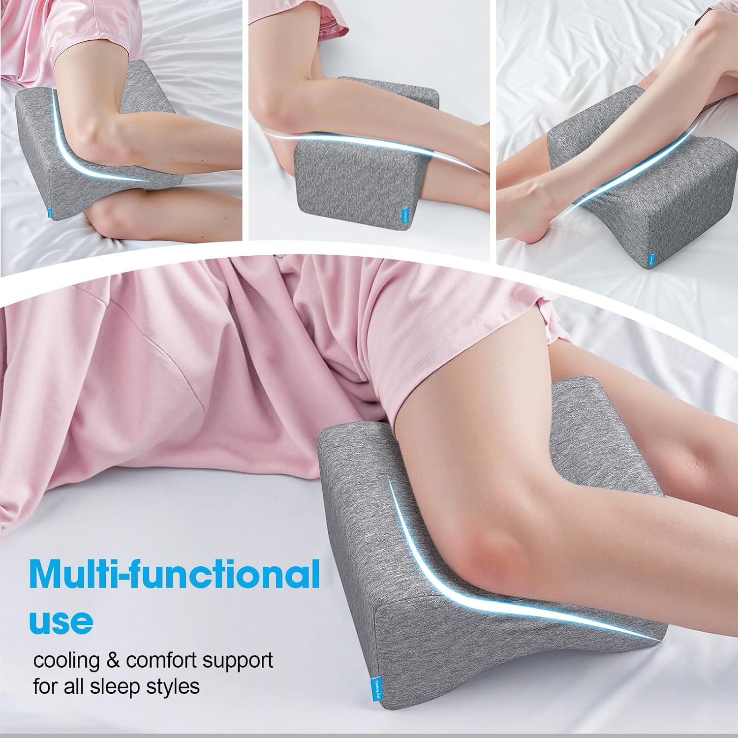 Knee Pillow for Side Sleepers with Cooling Gel, Memory Foam Elevation Pillow for Spine Aligning, Sciatica, Back, Hip, Knee, Ankle Pain…
