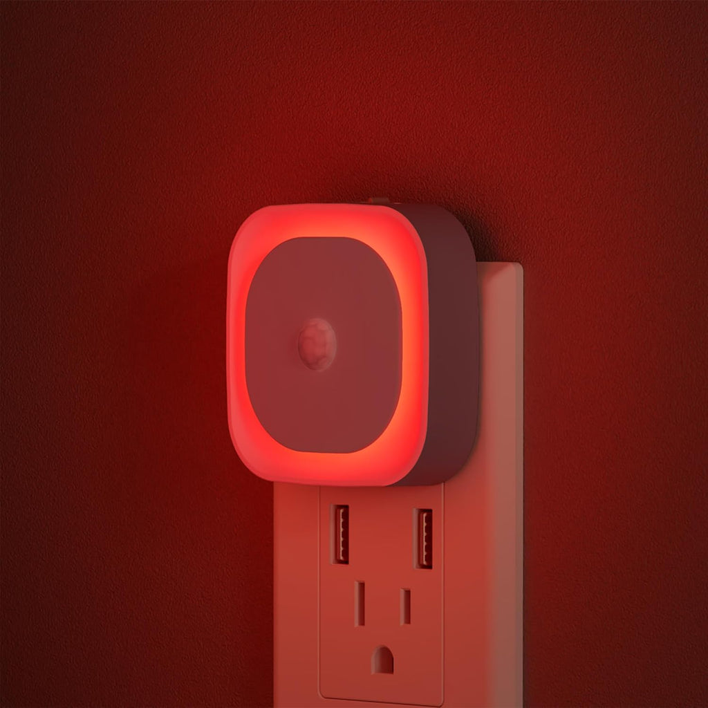 YUNLEX 2 Pack Plug in Red Sleep Night Light with Motion Sensor & Dusk to Dawn Sensor, Soft Glow, 0% Blue Light, Dimmable, Auto On/Off…