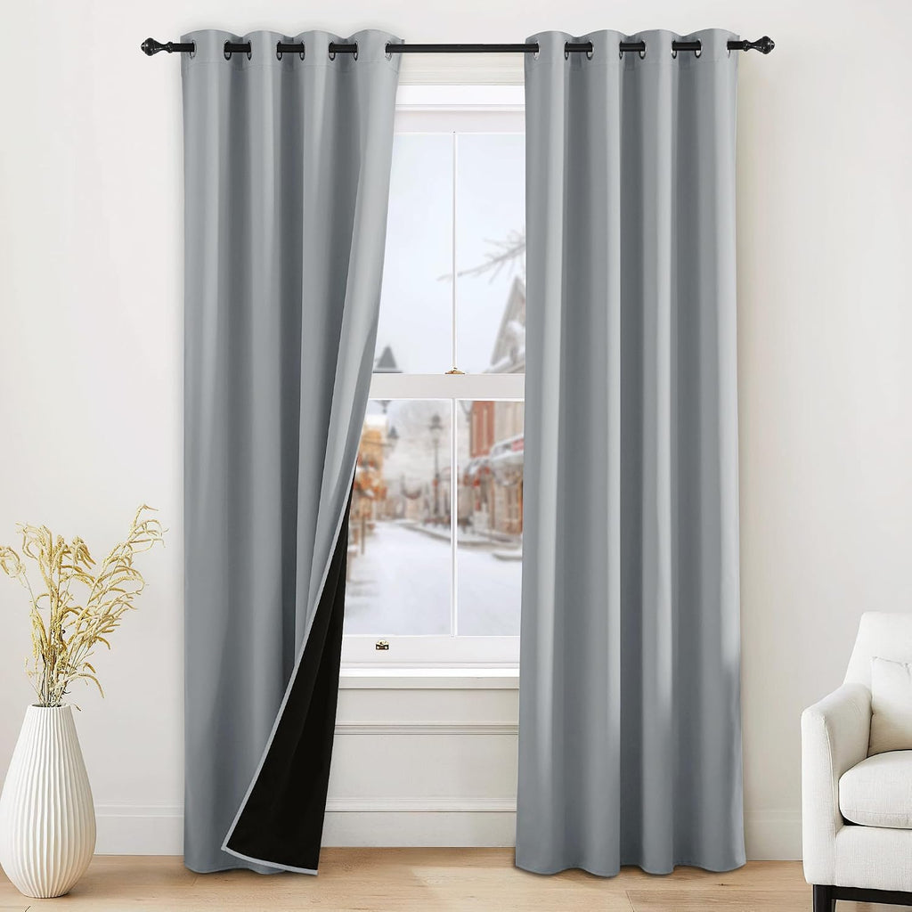 NICETOWN Grey Blackout Curtains for Bedroom 52 X 84 Inch Long 2 Panels Set Light Room Darkening Plylux Drapes for Living Room, Soundproof…