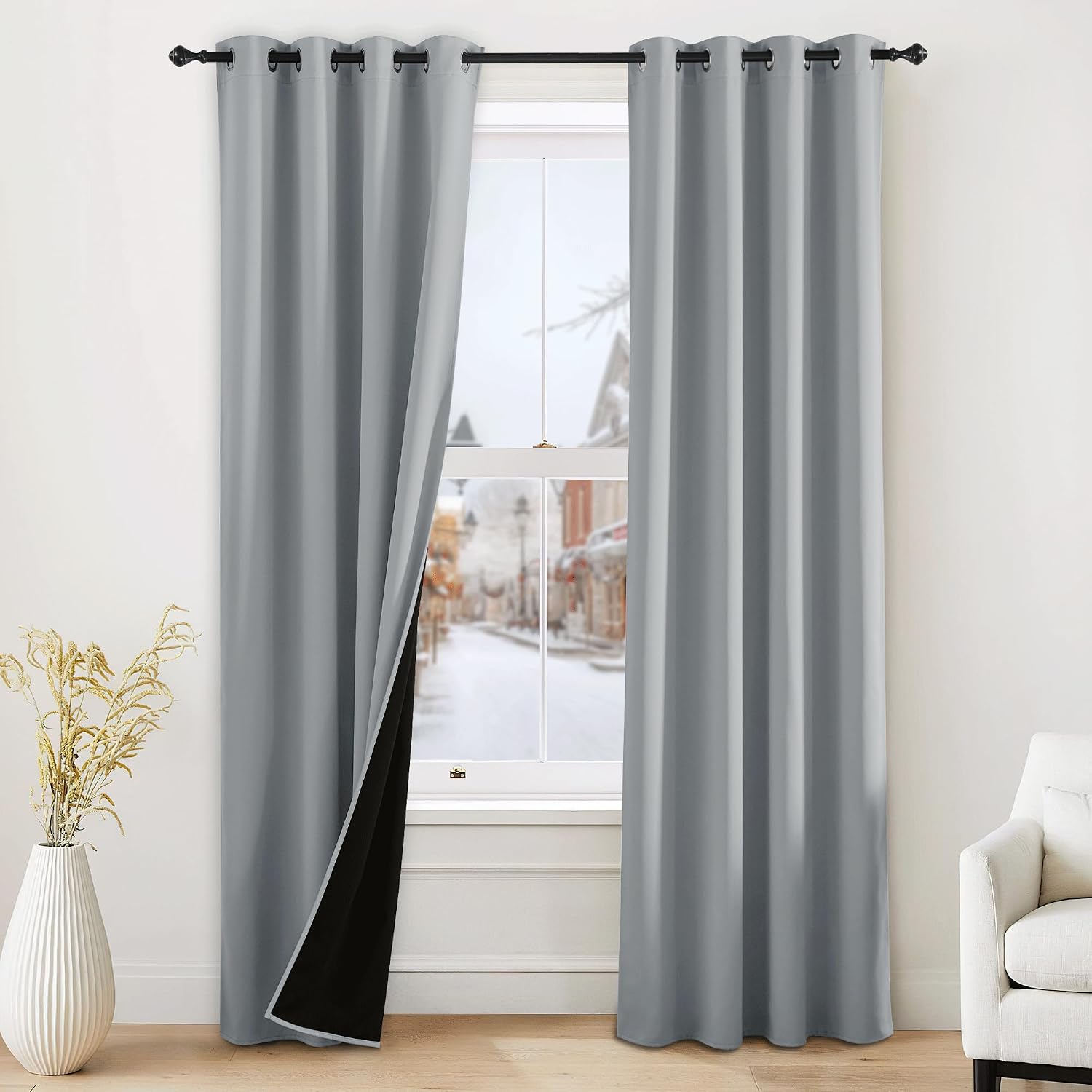 NICETOWN Grey Blackout Curtains for Bedroom 52 X 84 Inch Long 2 Panels Set Light Room Darkening Plylux Drapes for Living Room, Soundproof…
