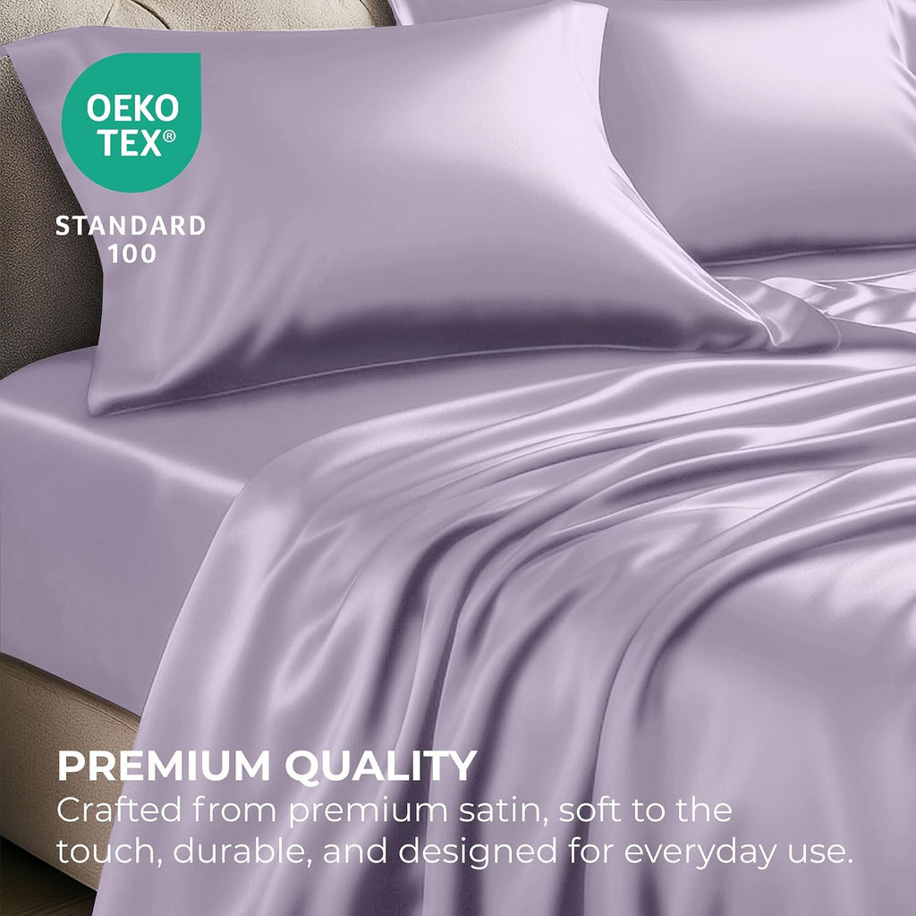 PureBedding Pure Bedding Satin Sheets California King [4-Piece, Lavender] Hotel Luxury Silky Bed Sheets - Extra Soft Microfiber Sheet Set,…