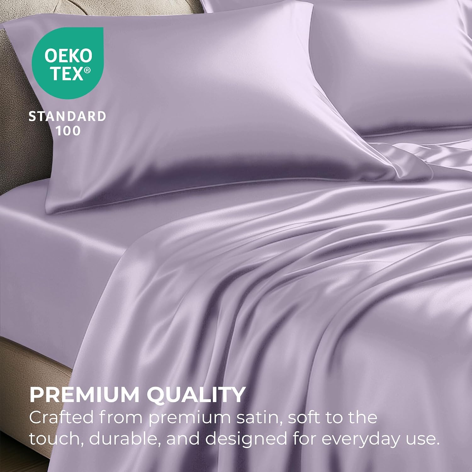 PureBedding Pure Bedding Satin Sheets California King [4-Piece, Lavender] Hotel Luxury Silky Bed Sheets - Extra Soft Microfiber Sheet Set,…