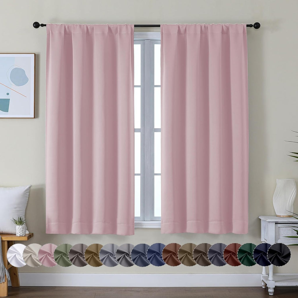 Simplebrand Ava Blush Short Blackout Curtains for Bedroom 45 Inches Long 2 Panels Set, Solid Thermal Insulated, Energy Saving Window Treatm…