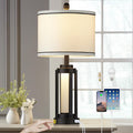 26" Modern Table Lamp with USB A+C Charging Ports & AC Outlet, Industrial Beside Contemporary Lamp Glass LED Night Light for Living Room…