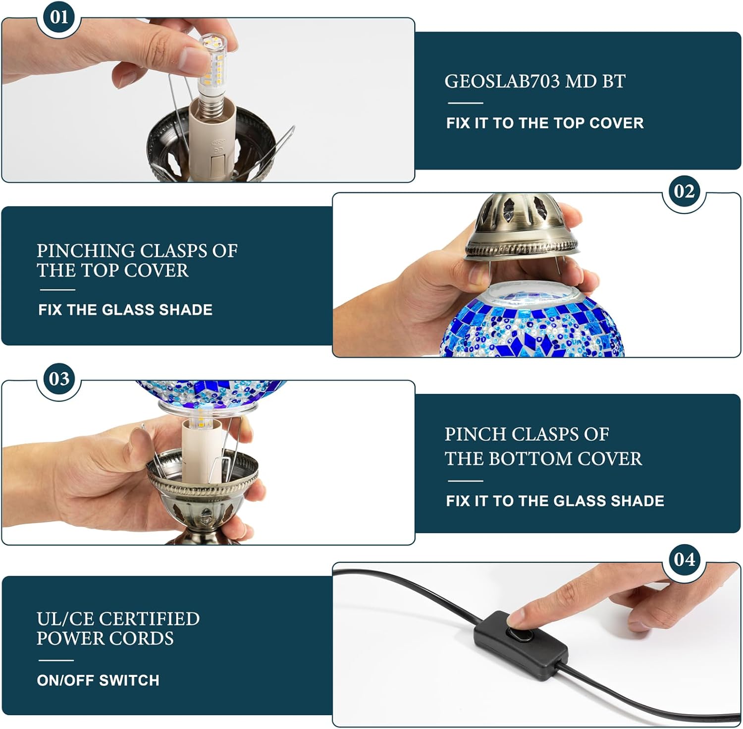 Marrakech Turkish Table Lamp with Bronze Base, Handmade Blue Moroccan Tiffany Style Mosaic Glass Night Stand Light Fixture Including LED…