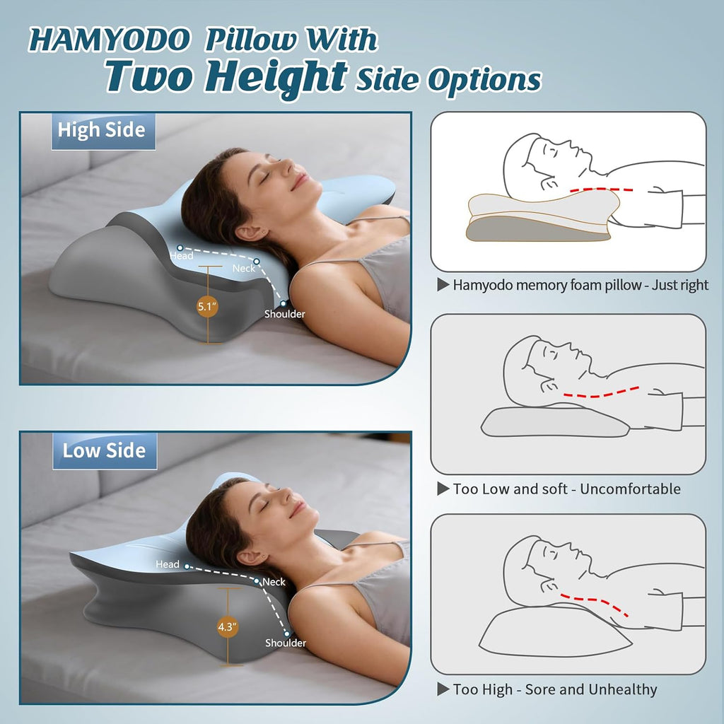 Hamyodo Cervical Pillow for Neck, Ergonomic Pillow for Sleeping, Neck Support Bed Pillows, Orthopedic Contour Pillow for Side Back Stomach…