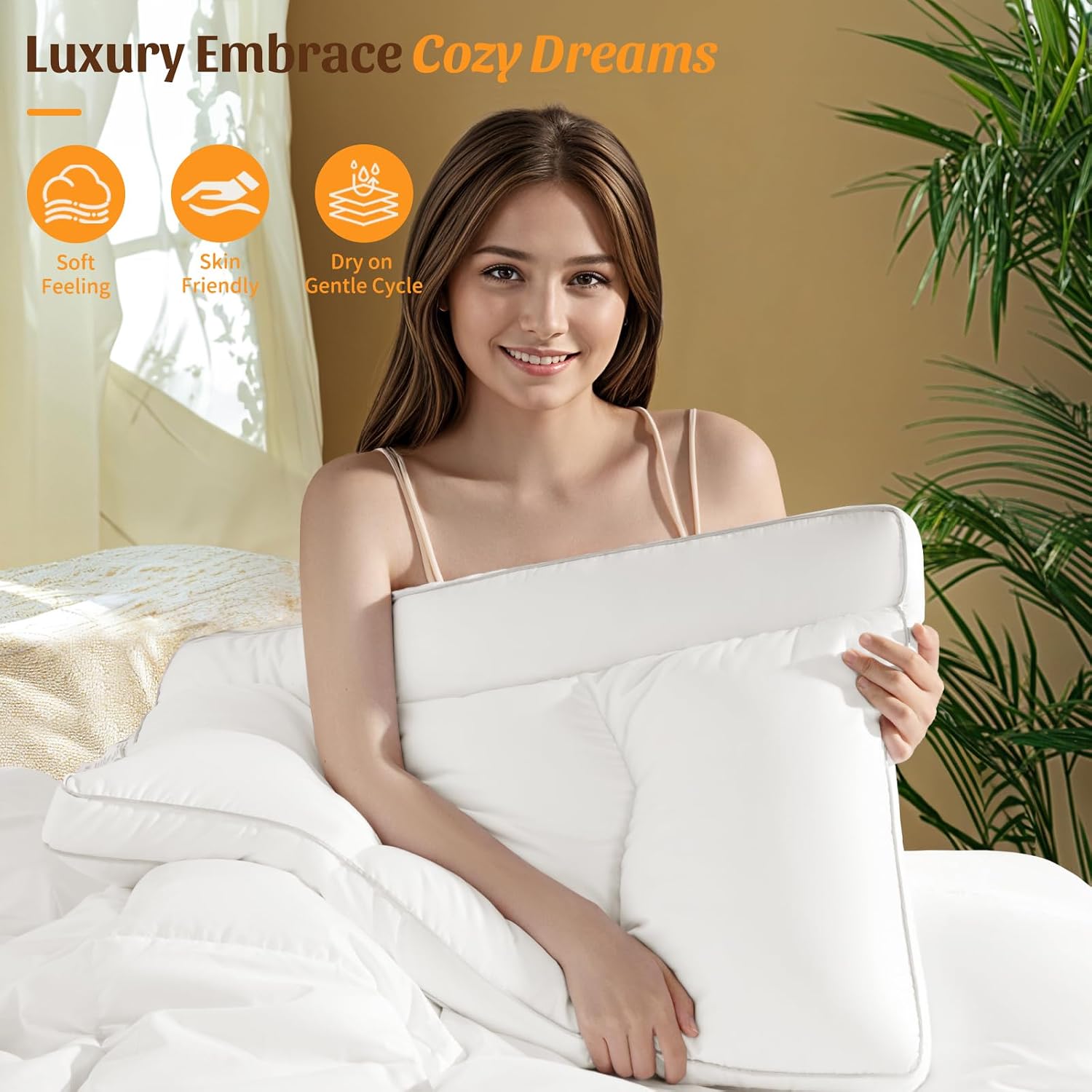 Goose Down Pillow Queen Size Set of 2, 1250+ Fill Power, 600 Thread Count Cotton Shell, for Side, Back(White, Queen(Pack of 1))