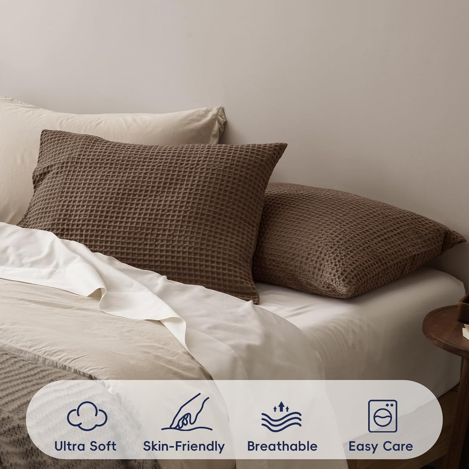 Phf Ultra Soft Waffle Weave Pillow Shams King Size, No Insert, 2 Pack 20" x 36" Pillowcases, Breathable & Skin-Friendly Pillow Cases, Stylis…