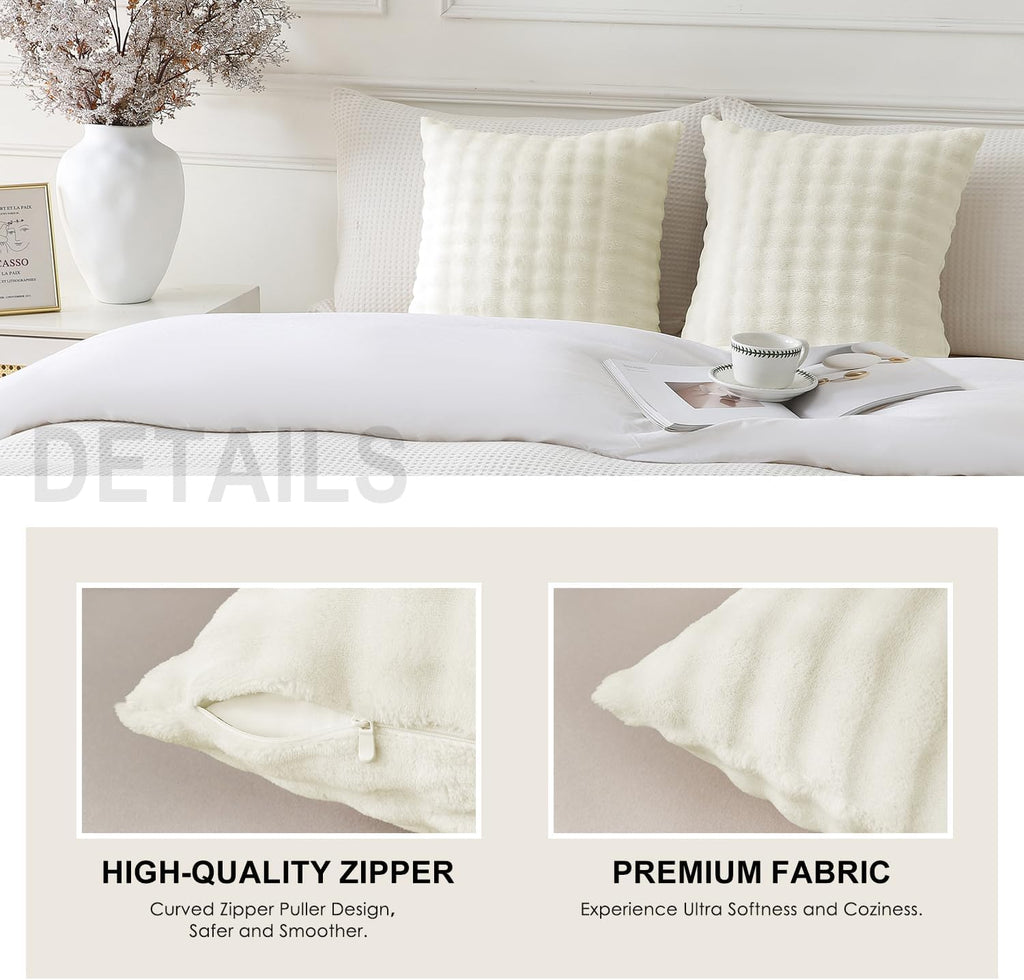 Sochow Decorative Throw Pillow Covers 18x18 Inches Set of 2, Soft Bubble Fleece Pillowcase Square Cushion Covers for Sofa Couch Bed, Cream…