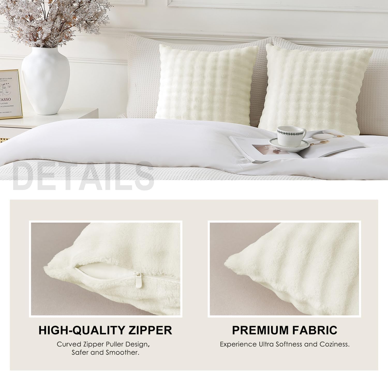 Sochow Decorative Throw Pillow Covers 18x18 Inches Set of 2, Soft Bubble Fleece Pillowcase Square Cushion Covers for Sofa Couch Bed, Cream…
