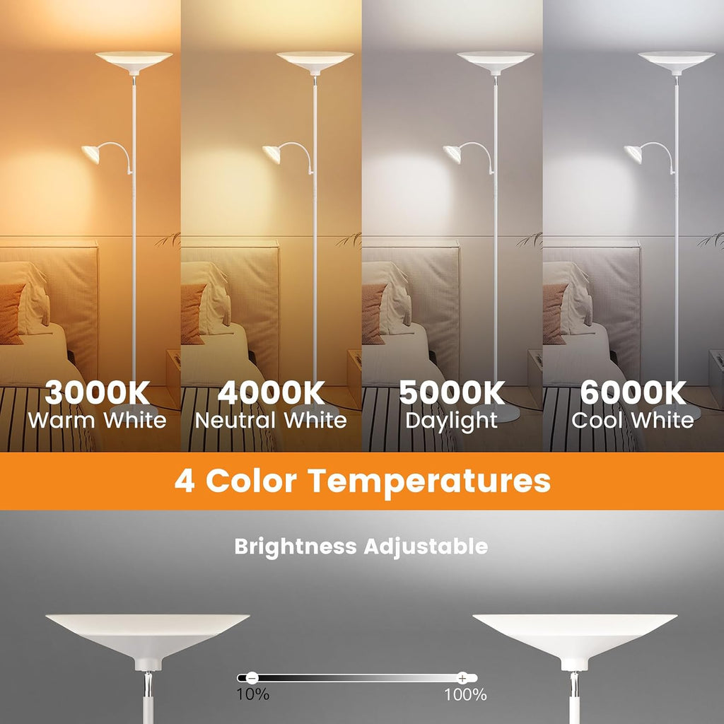 SIBRILLE Upgraded 2-Light Torchiere Floor Lamp - 34W Color Changing Standing Lamp with Remote, Rotatable Floor Reading Light, Modern…