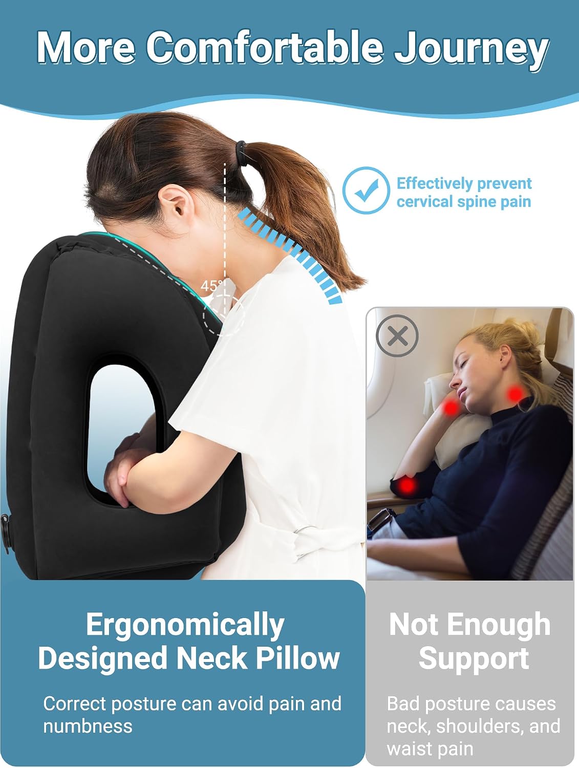 Maliton Inflatable Travel Pillow for Airplane Comfortable Sleeping to Relieve Neck and Shoulder Pain, Support Head Inflatable Pillow for…