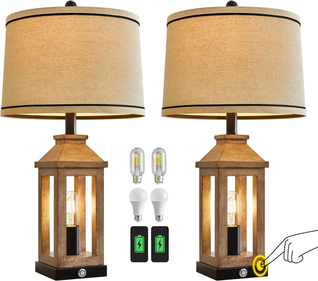 G-SAFAVA 23.75" Farmhouse Dual USB Charging Ports 3-Way Dimmable Touch Control Table Lamp with Nightlight Vintage Modern Lamps for Living…