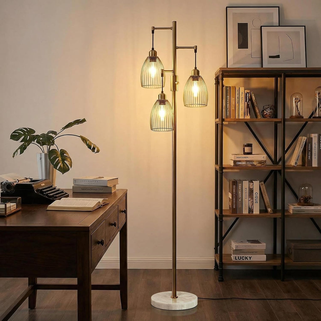 Torondo Dimmable Floor Lamps for Living Room, Industrial Standing Lamp with Marble Base, Antique Brass Tree Tall Pole Light with 3…