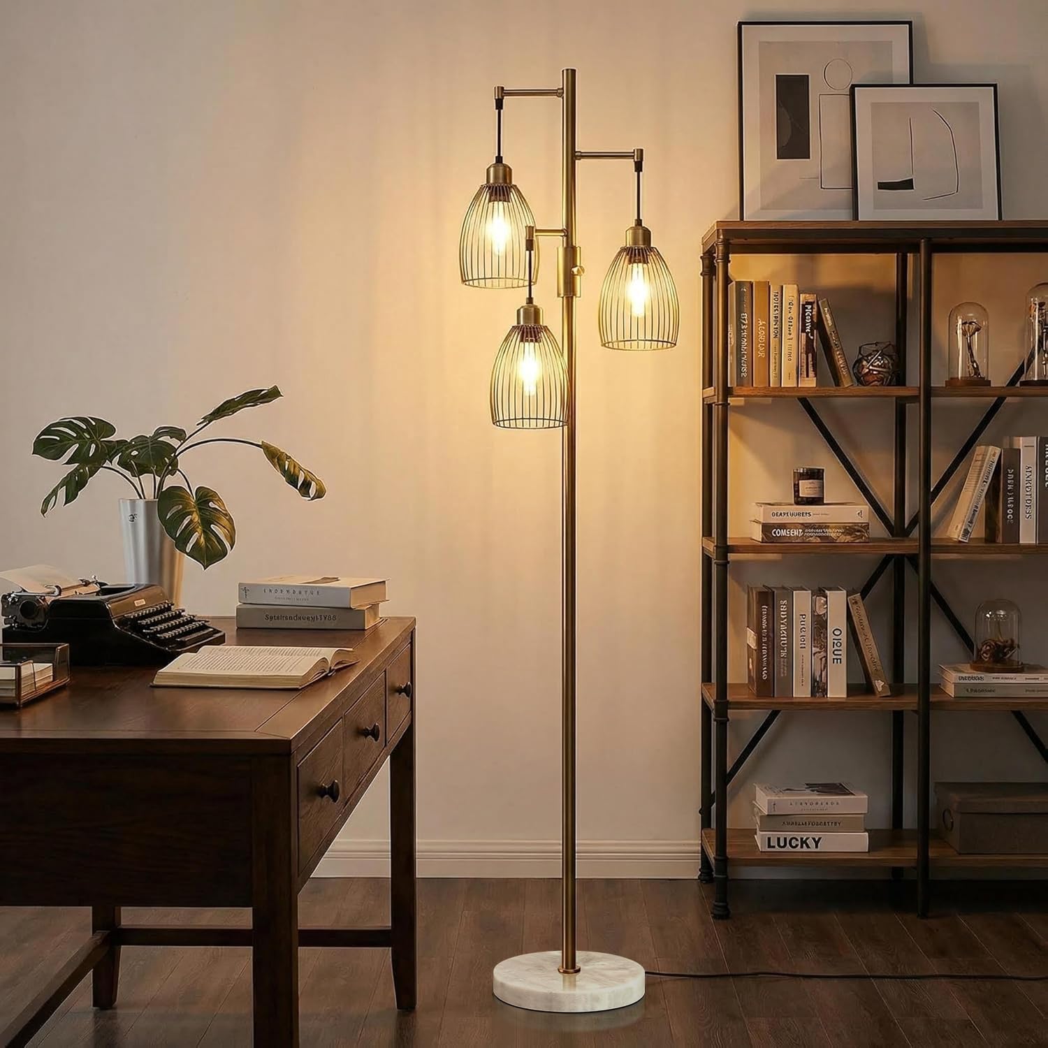 Torondo Dimmable Floor Lamps for Living Room, Industrial Standing Lamp with Marble Base, Antique Brass Tree Tall Pole Light with 3…