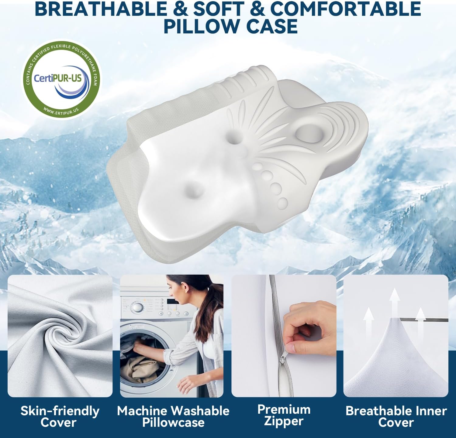 Ablegrid Memory Foam Cervical Neck Support Pillow, Contour Cooling Gel Pillow for Neck Shoulder, Odorless Ergonomic Orthopedic Adjustable De…