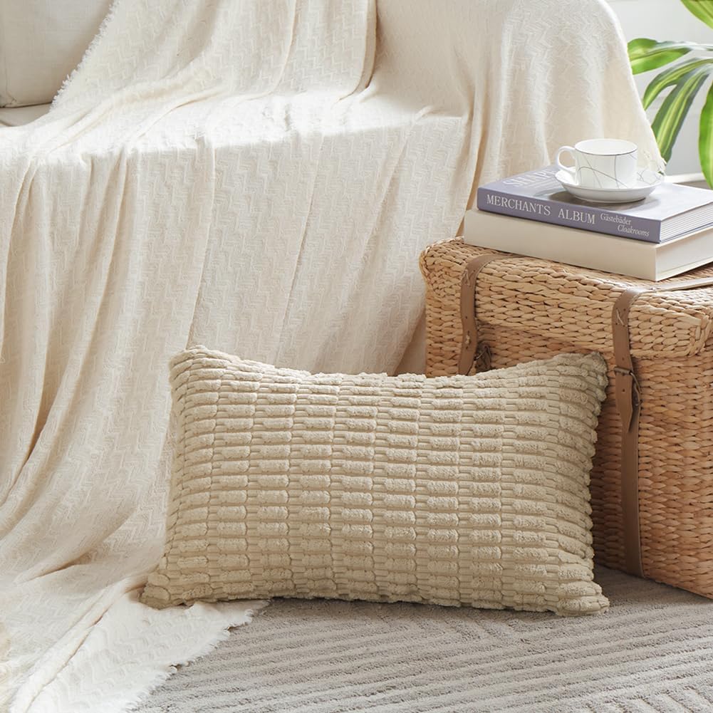 Fancy Homi Decorative Throw Pillow Covers for Bed Couch Bedroom Bench, Soft Corduroy Solid Pillow Case, Rustic Farmhouse Boho Room…