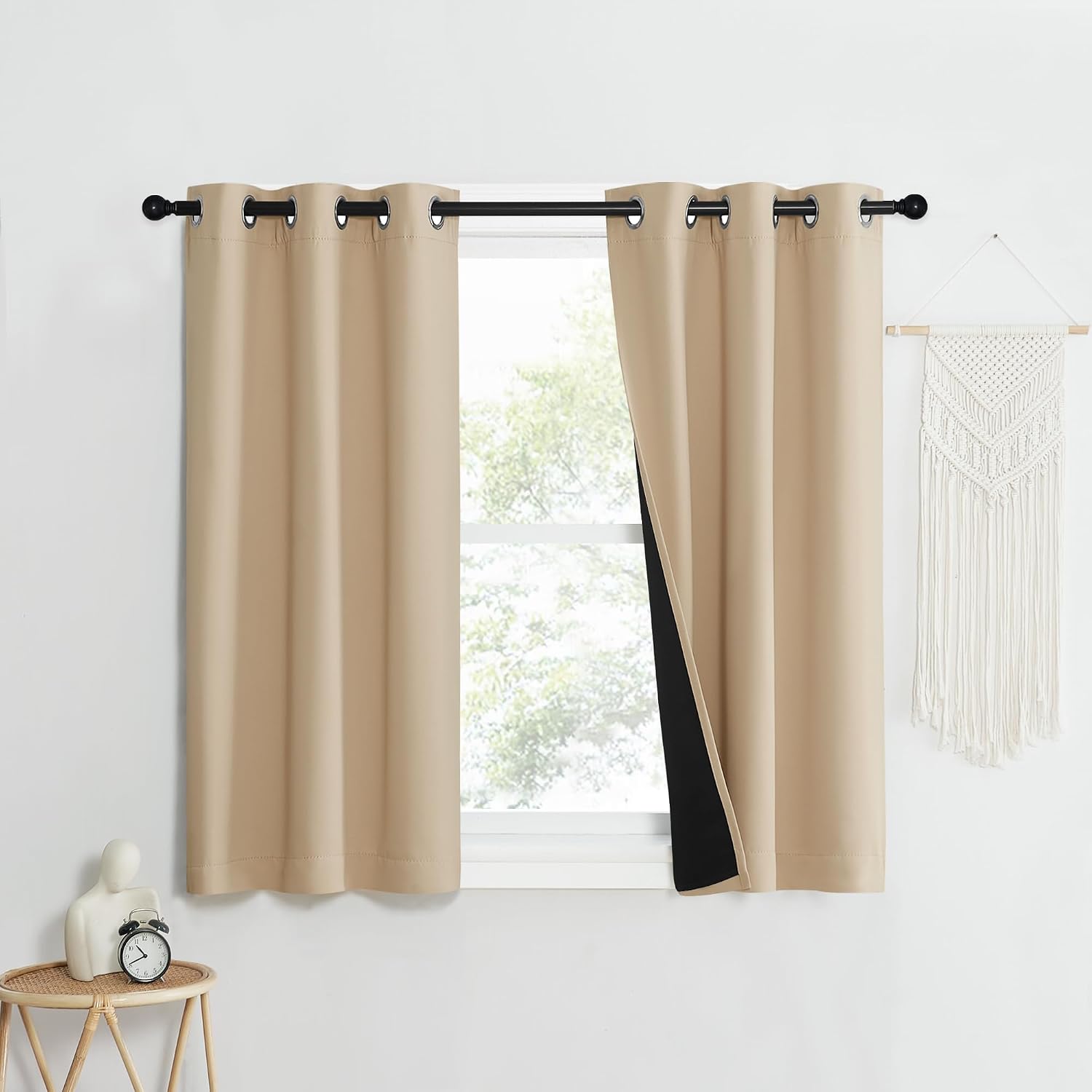 Nicetown Bedroom Full Blackout Curtain Panels, Set of 2 Pcs, 37 by 50-inch, Biscotti Beige, Super Thick Insulated Grommet Drapes, Double-La…