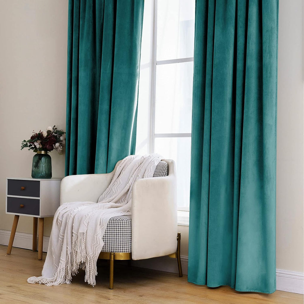 Miulee Teal Velvet Curtains 96 inches 2 Panels - Luxury Blackout Curtains for Bedroom Living Room Thermal Insulated Super Soft Window Drape…