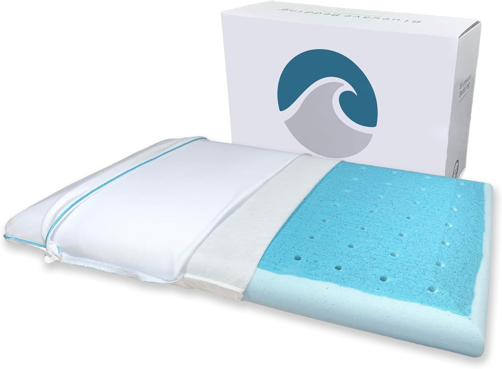 BluewaveBedding Bluewave Bedding Ultra Max Cool CarbonBlue Gel Memory Foam Pillow for Stomach and Back Sleepers - Thin, Flat Design wi…
