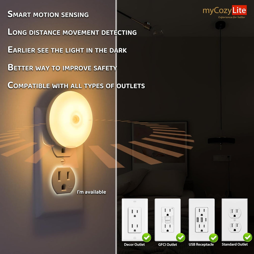 Motion Sensor Night Light, 2 Pack Motion Activated Night Light Plug in, Automatic ON OFF, 3200K Warm Hue, LED Nightlights Plug into Wall…