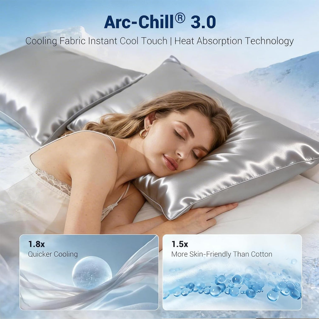 Luxear Cooling Pillow Cases for Hot Sleepers, Double-Sided Upgraded Arc-Chill Q-Max > 0.5 Cooling Satin Pillowcase, Silky Soft, Hair & Skin…