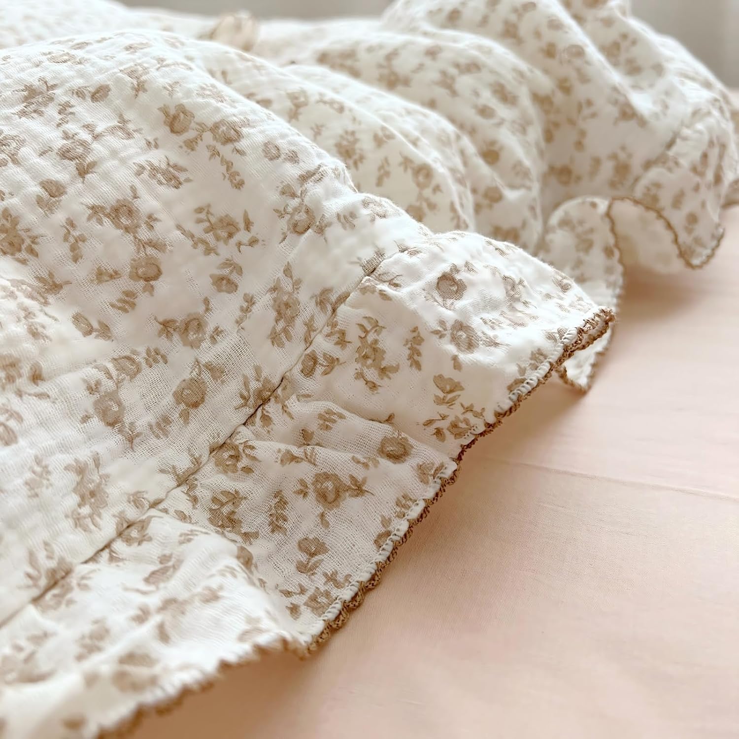 BuLuTu Cotton Muslin Kids Toddler Pillowcase with Cute Camellia Flowers Super Soft Travel Pillow Nursery Pillowcase for…