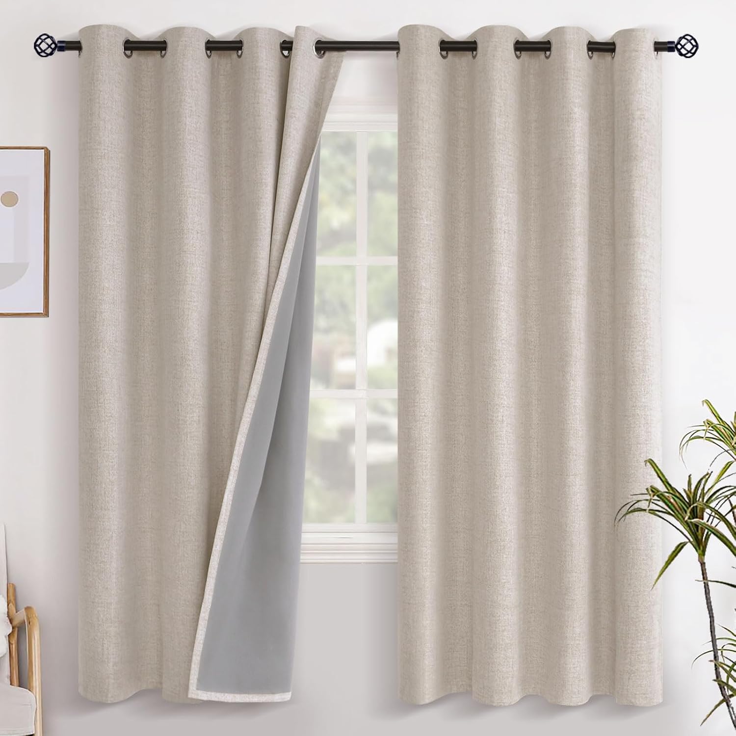 YoungsTex Oatmeal Linen Blackout Curtains 72 Inch Length for Bedroom, Full Room Darkening Drapes for Living Room Thermal Insulated Privacy…