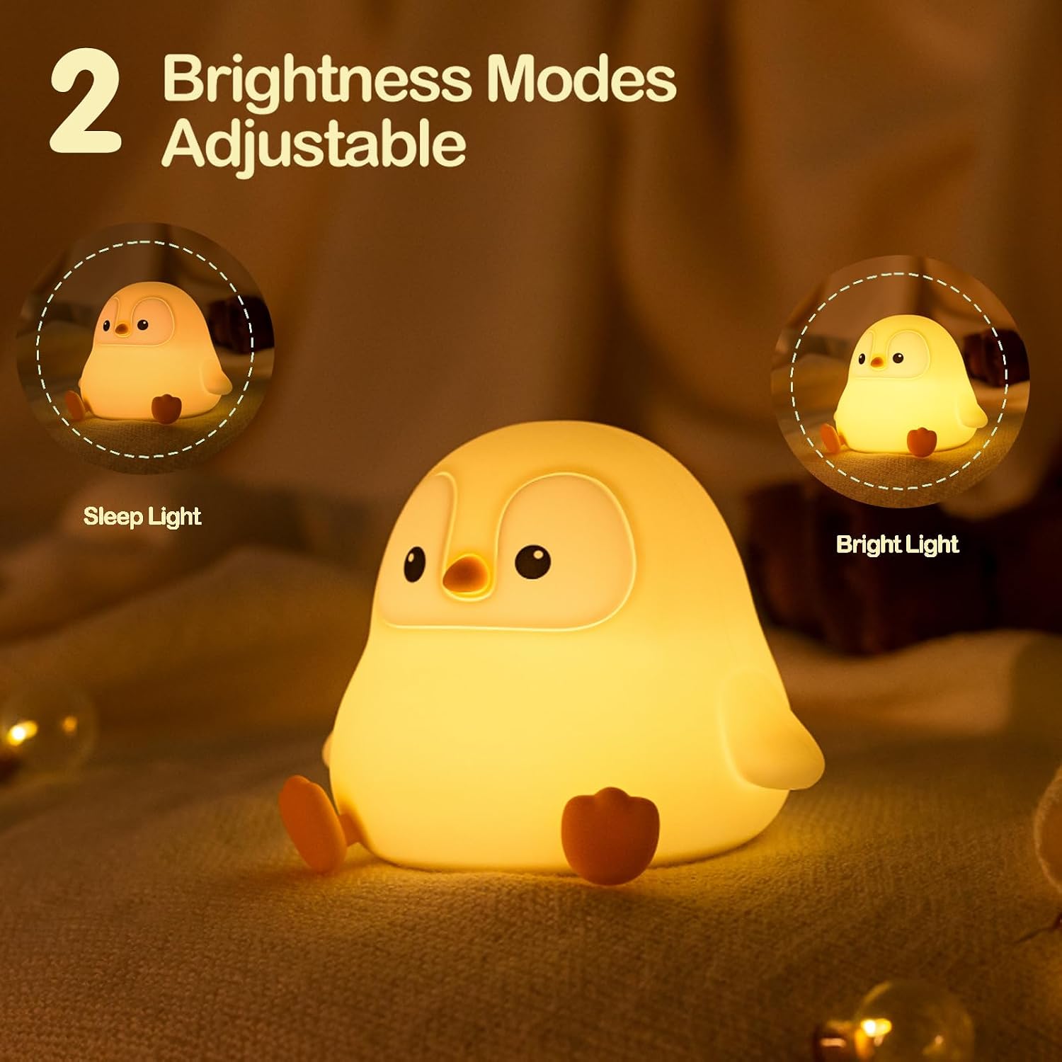 Atsuinightlight ATSUI Penguin Night Light, LED Squishy Novelty Animal Night Lamp, Food Grade Silicone, 2 Level Dimmable, Nursery Nightlight…