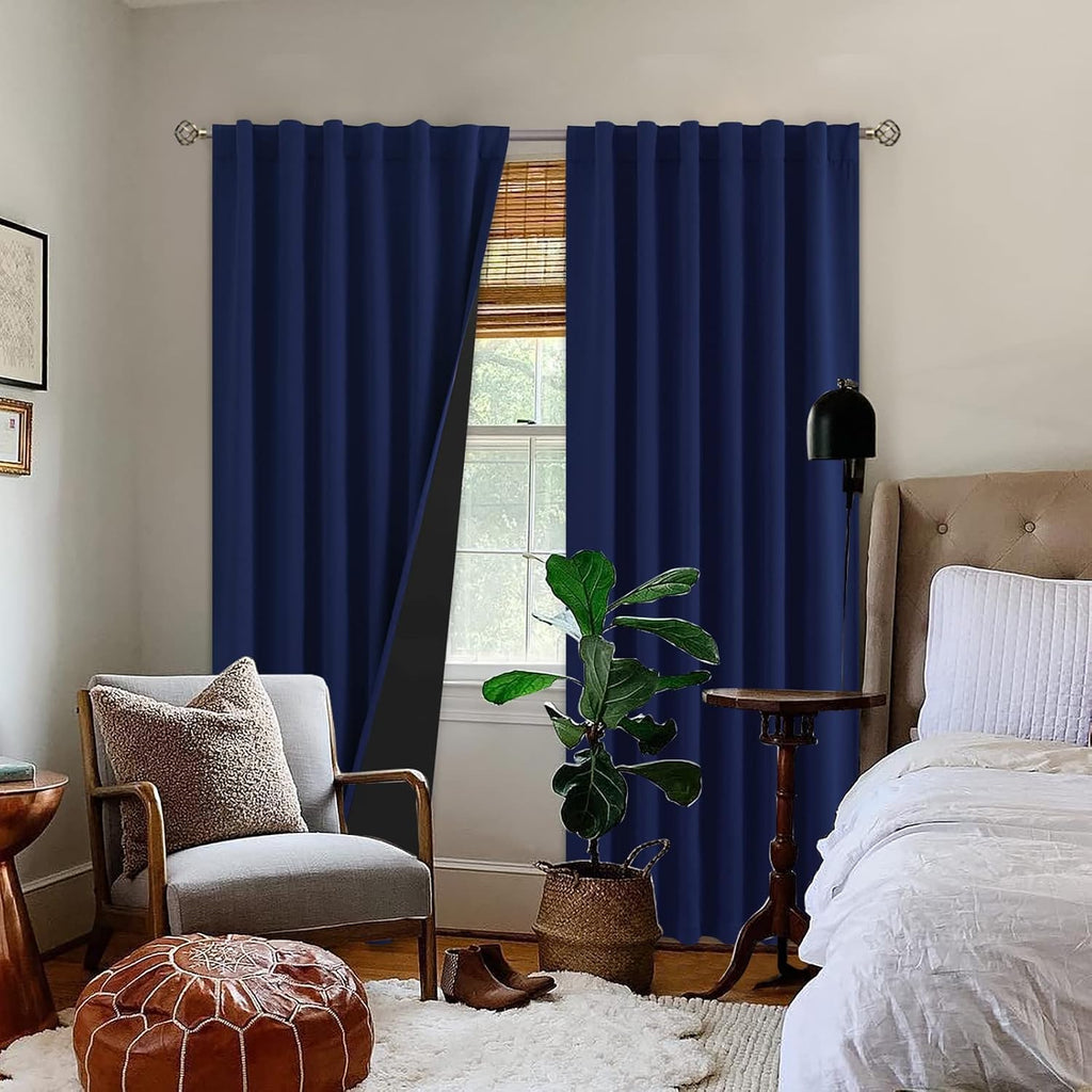 BGment Navy Blue 100% Blackout Curtains for Bedroom, 78 Inch Black Out Living Room Panels with Thermal Liner, Rod Pocket and Back Tab…