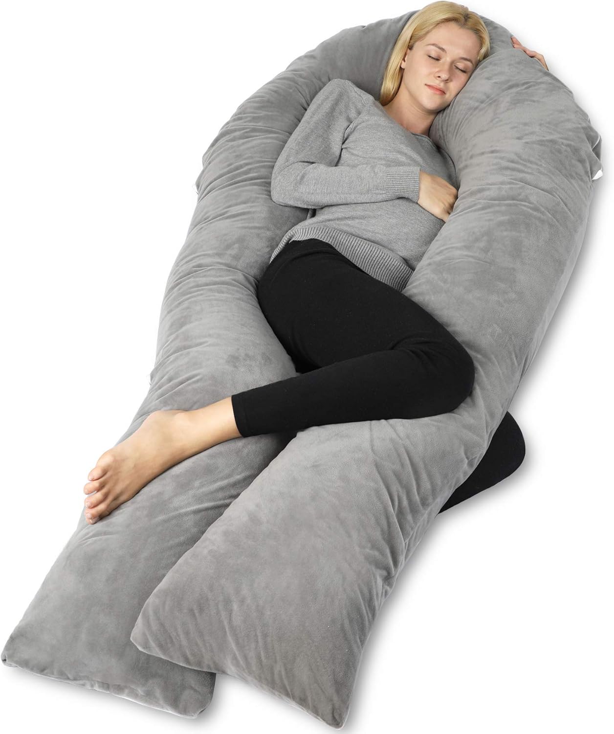 QUEEN ROSE Pregnancy Pillows for Sleeping, U Shaped Body Pillow for Pregnancy, 65 inch Maternity Pillow for Tall Pregnant Women with Gray…