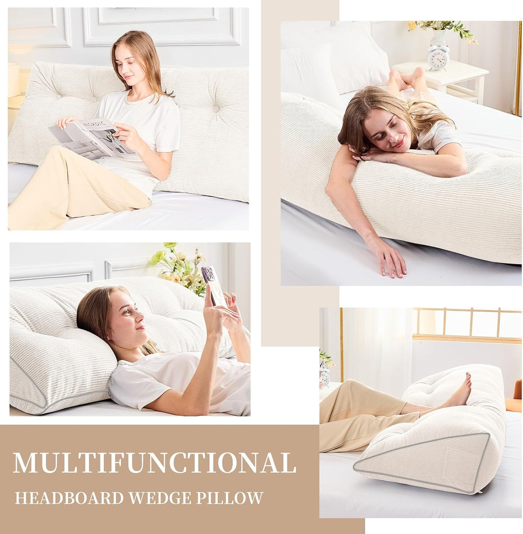 Sasttie Headboard Pillow King, Wedge Pillow Headboard for Sitting Up in Bed, Back-Rest Support Triangular Cushion for Reading - Features Re…