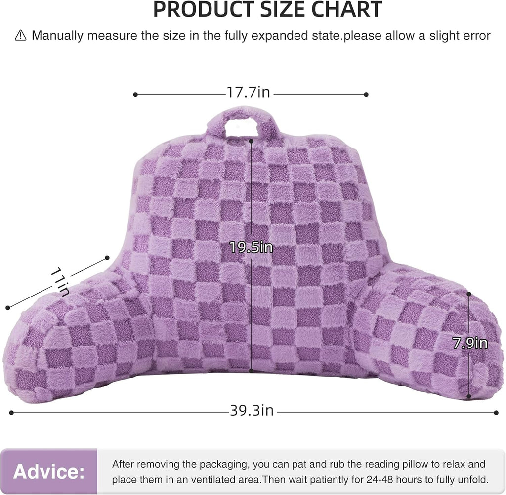 Aimuan Reading Pillow Checkered Bed Rest Wedge Backrest Checkerboard Pillow with Arms Back Support for Sitting Up in Bed Cushion Incline…