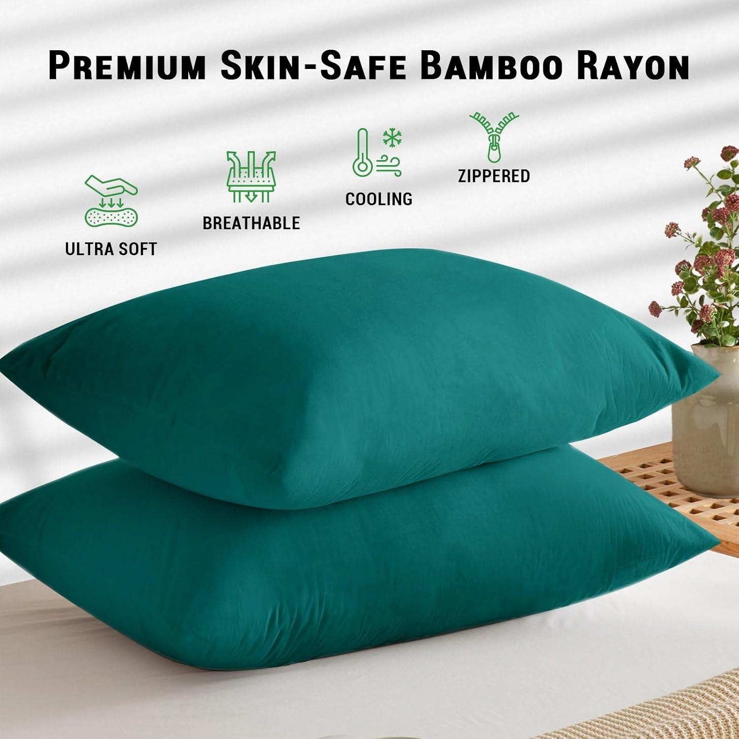 Gogreen Bamboo Rayon Waterproof Pillow Protector, Breathable Pillow Cover, Cooling Pillow Case Protector with Zipper, Super Soft Pillow Cas…