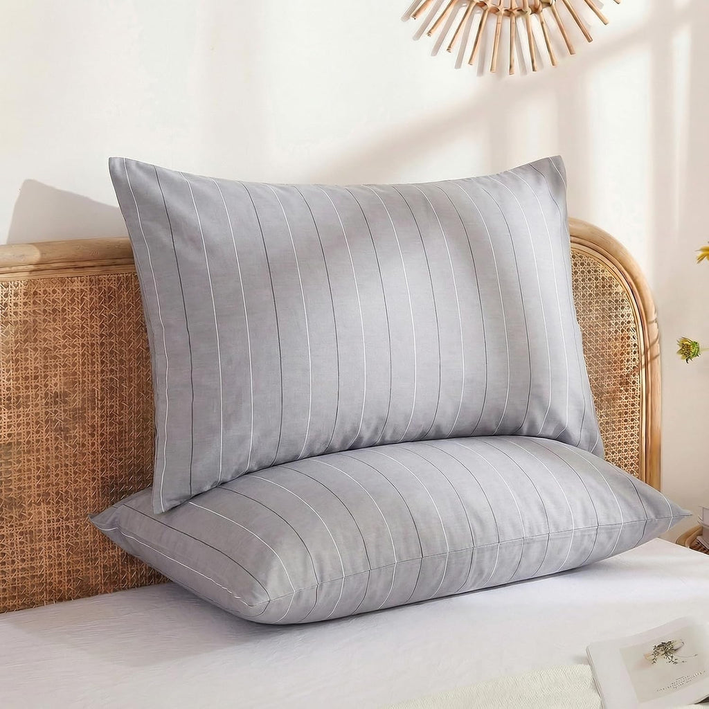 Merryword Gray Striped Pillowcases, 100% Cotton Pillow Cases, Queen Size Pillowcases, Luxury Linen Like Pillowcase, Soft Breathable Pinstri…