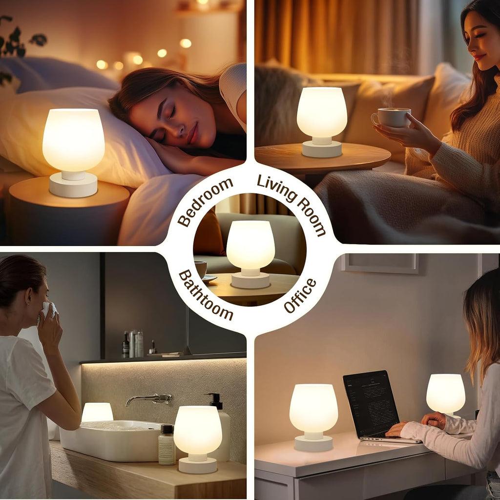 Seealle Touch Bedside Table Lamp Set of 2 - Small Bedside Lamp for Bedroom Living Room Night Stands, Desk Lamp with White Glass Shade for…