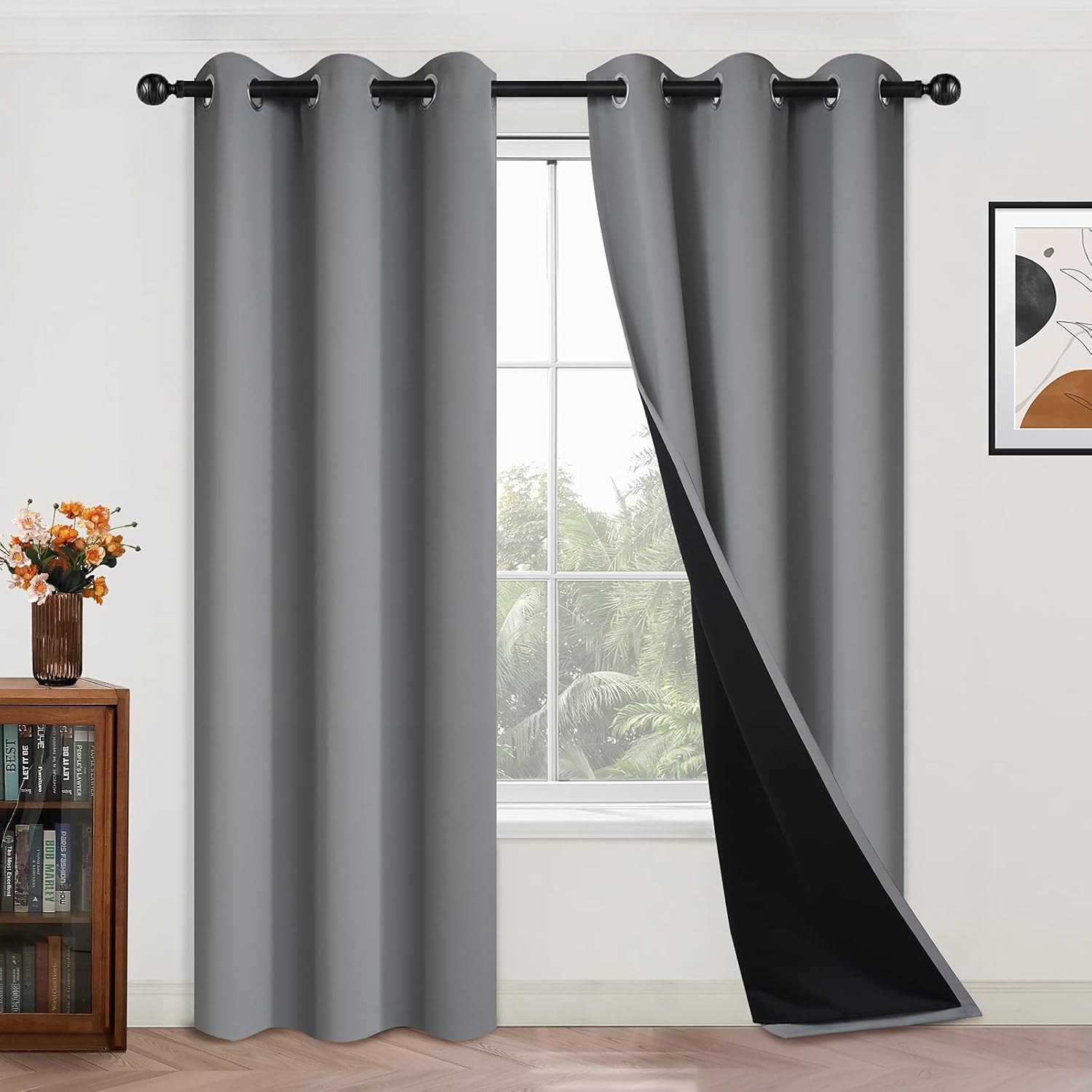 Yakamok 84 Inch Length 100% Blackout Curtains for Bedroom, 2 Thick Layers Thermal Insulated Grommet Total Blackout Drapes with Black Liner…