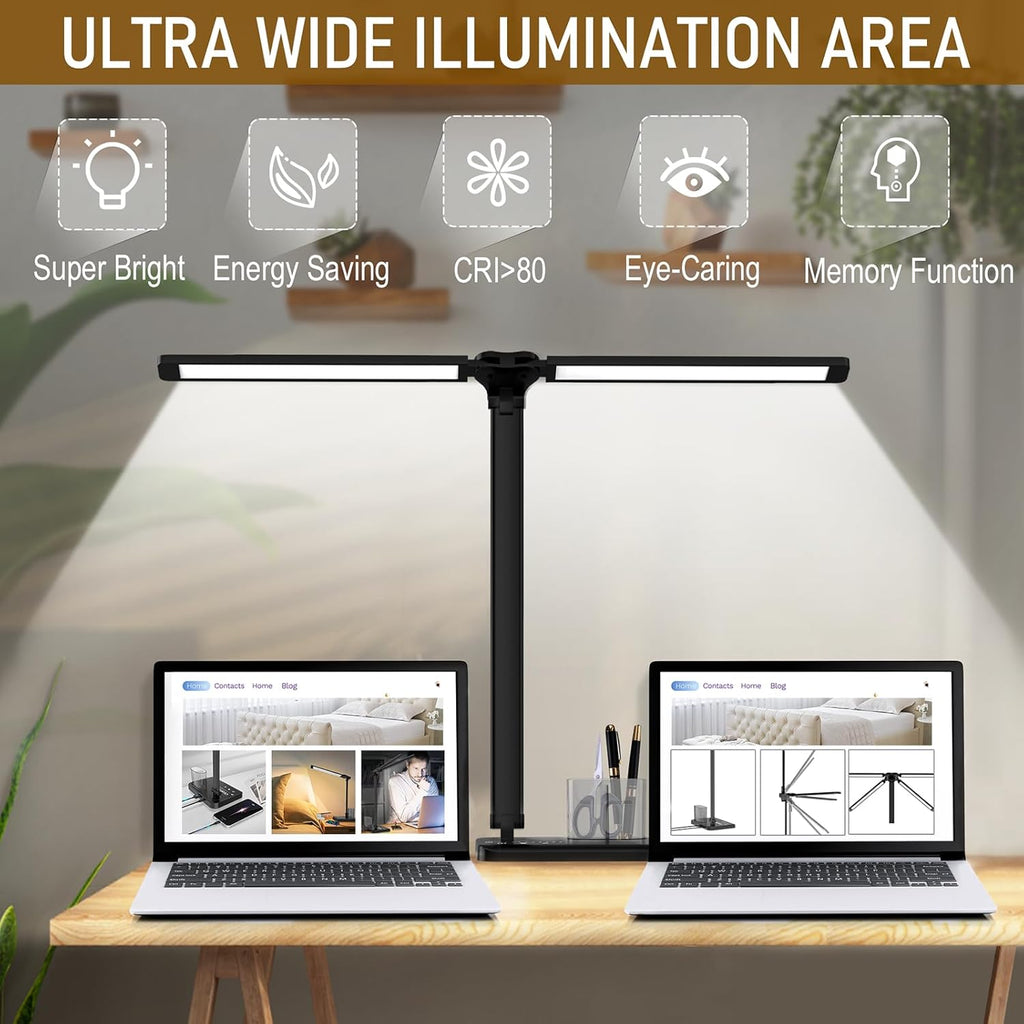 CHARYJOD Dimmable LED Desk Lamp with USB Charging Port Bright, 50 Lighting Modes Dual Swing Arm Architect Table Lamp Light Desk Lamp for…